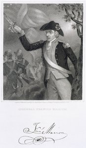 Portret van Generaal Francis Marion bij de Slag om Eutaw Springs, 1781, gegraveerd door Thomas B. Welch naar een tekening van James Barton Longacre